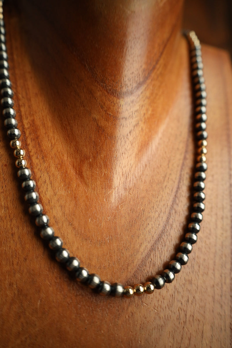 20" Navajo Pearls With Gold Beads Necklace 