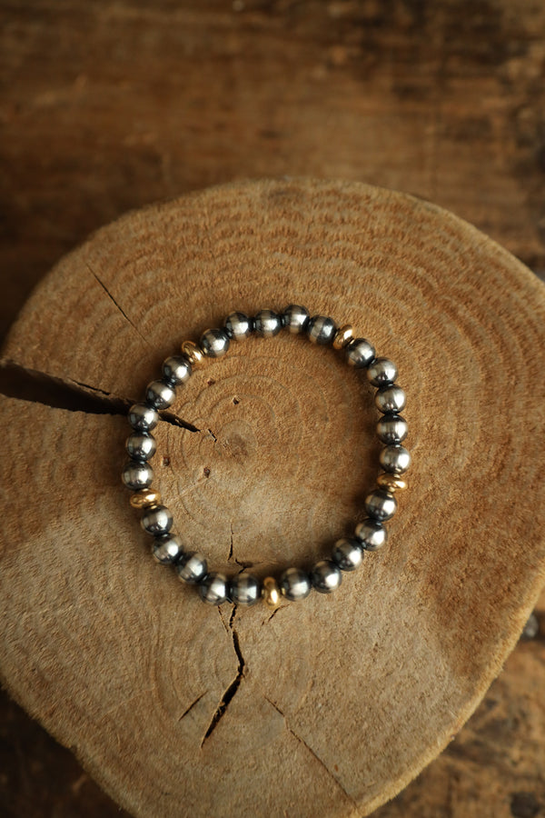 Navajo Pearls Gold Saucers Stretch Bracelet 