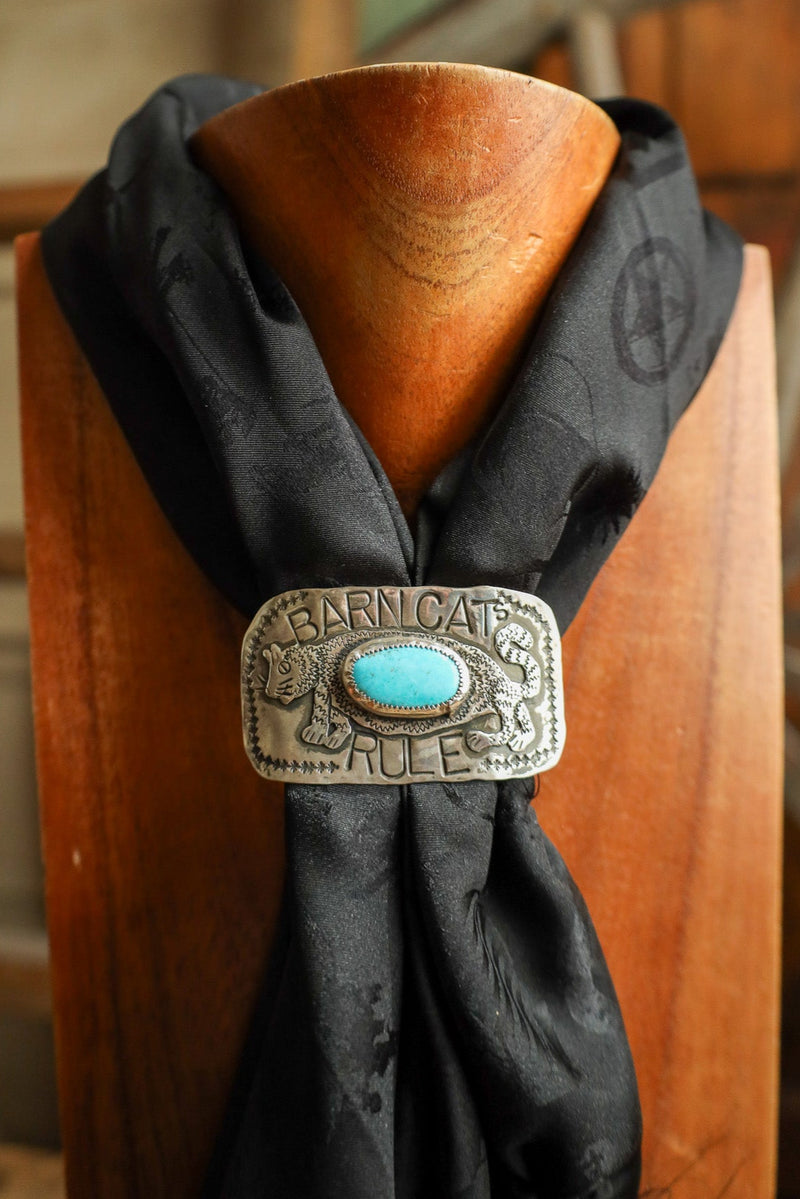 Margaret Sullivan Barn Cats Rule Turquoise Scarf Slide 