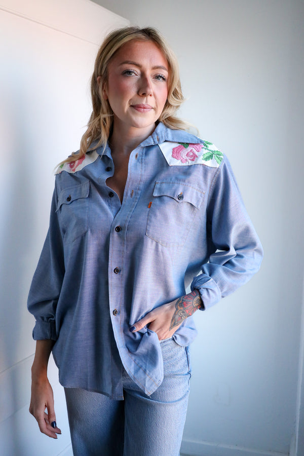 Totem Cowboys and Roses Light Denim Levi Blouse