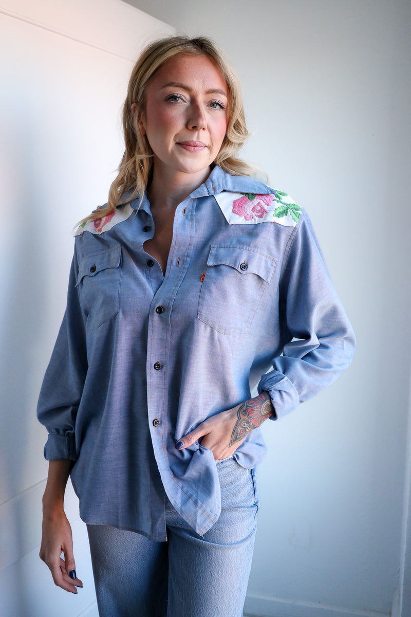 Totem Cowboys and Roses Light Denim Levi Blouse