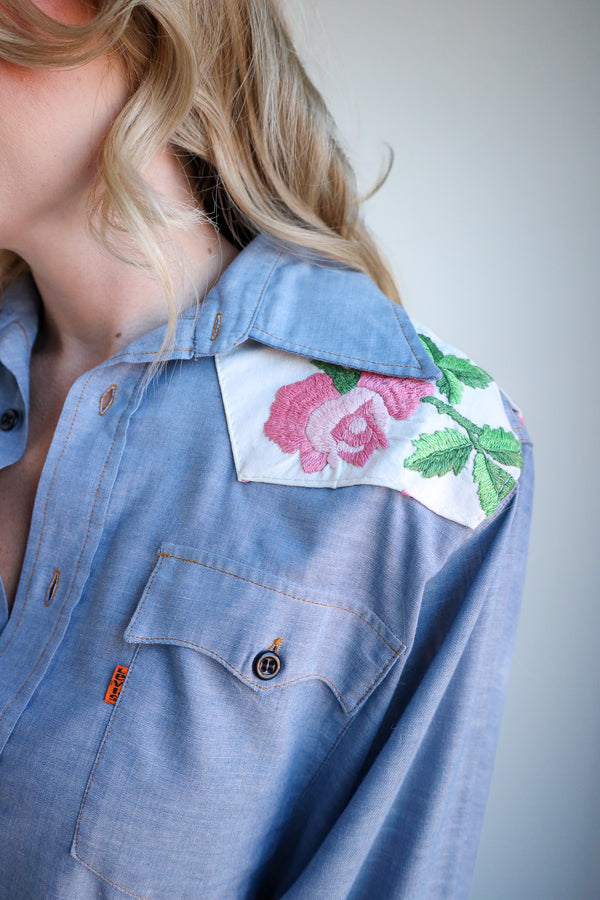 Totem Cowboys and Roses Light Denim Levi Blouse