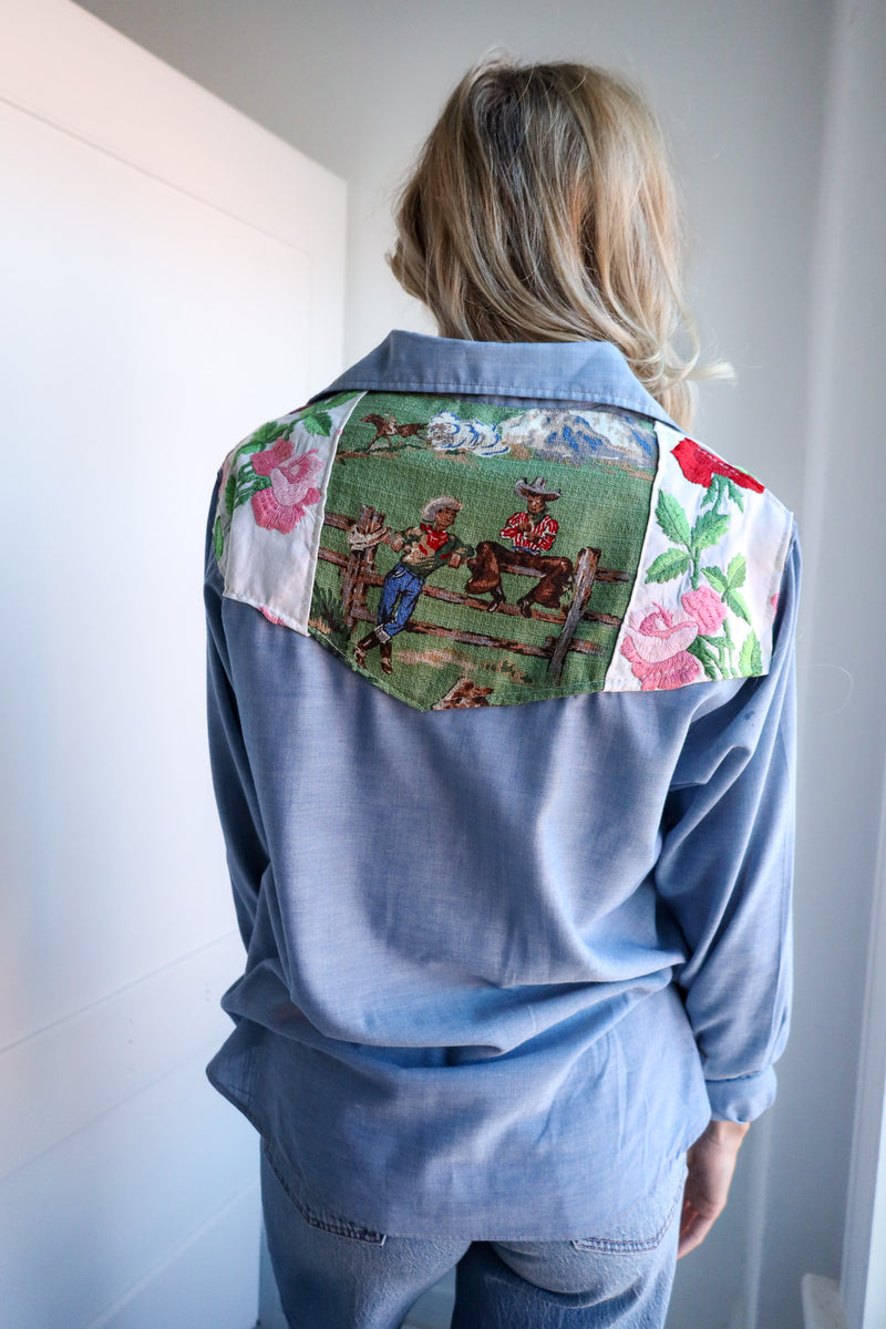 Totem Cowboys and Roses Light Denim Levi Blouse