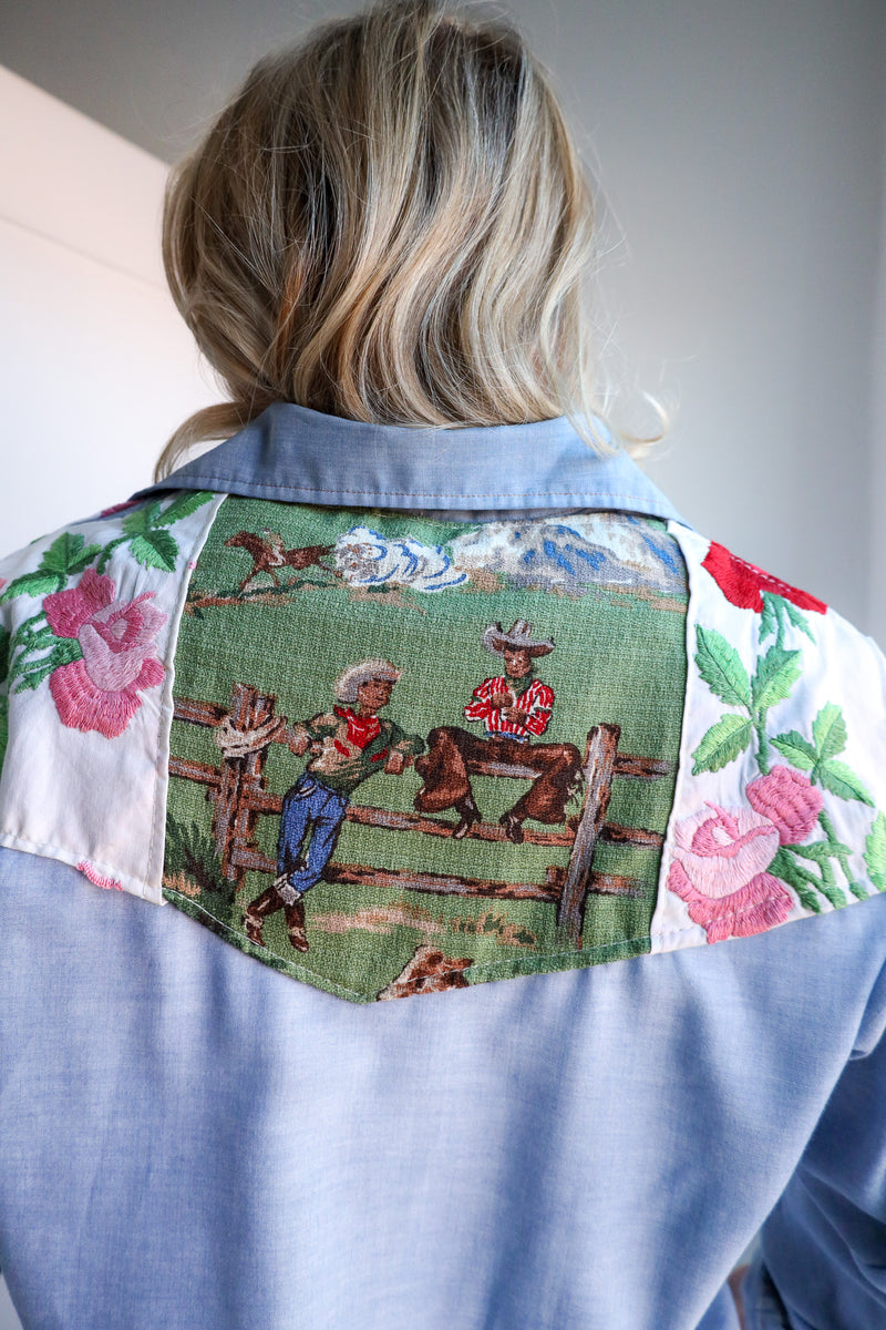 Totem Cowboys and Roses Light Denim Levi Blouse