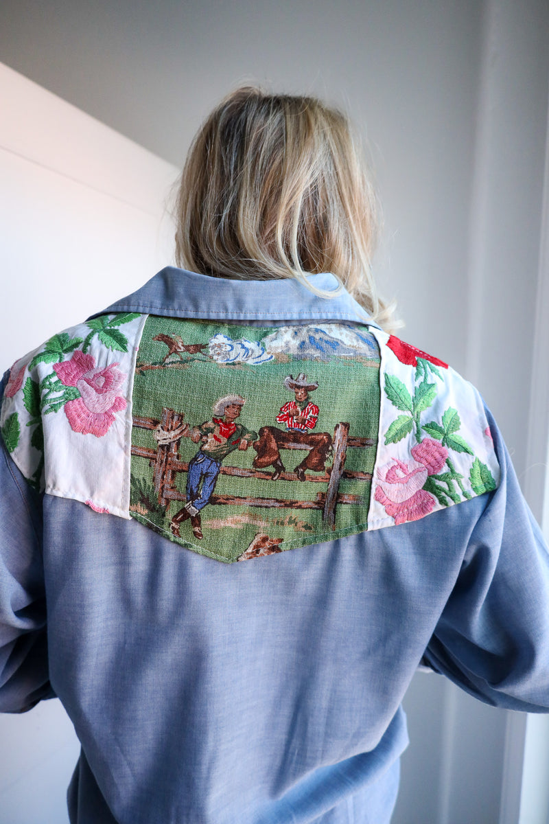 Totem Cowboys and Roses Light Denim Levi Blouse