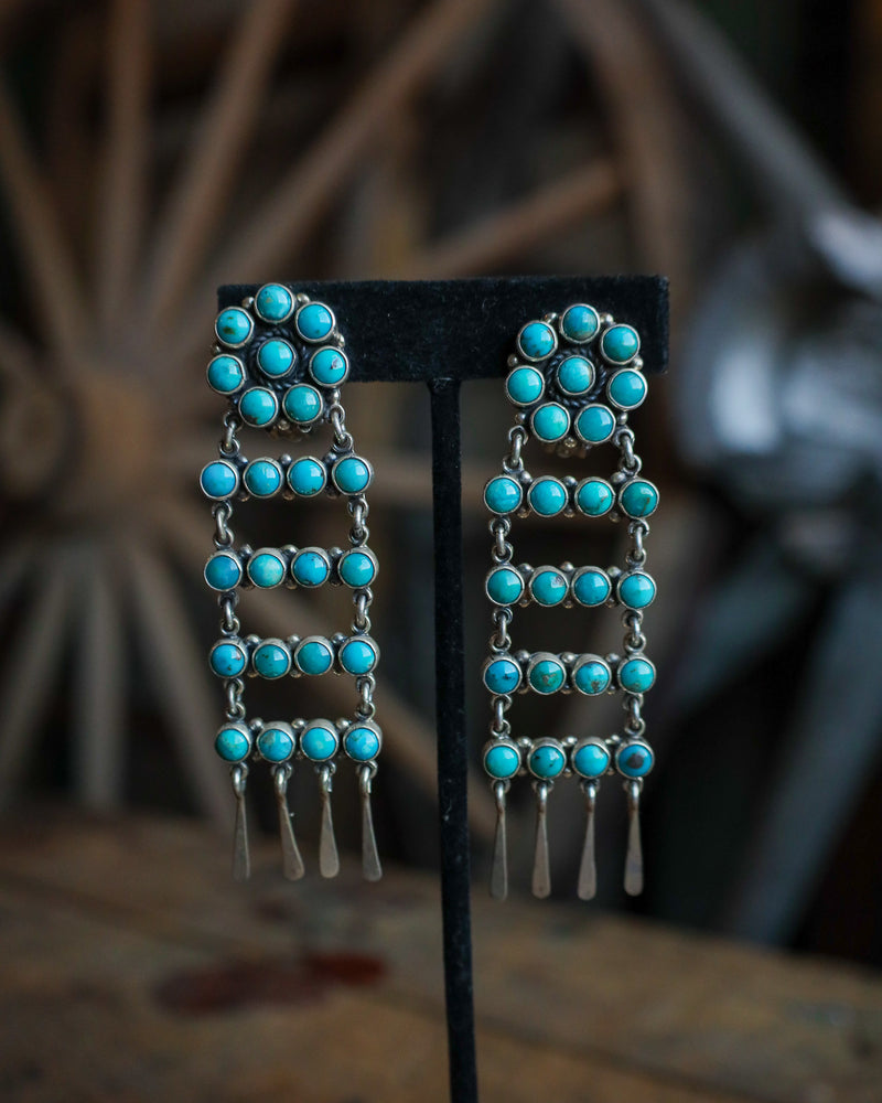 Federico Clip On Turquoise Rounds Silver Dangles Earring