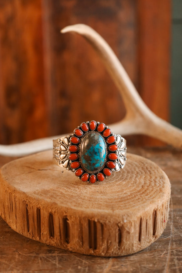 Turquoise and Coral Cuff