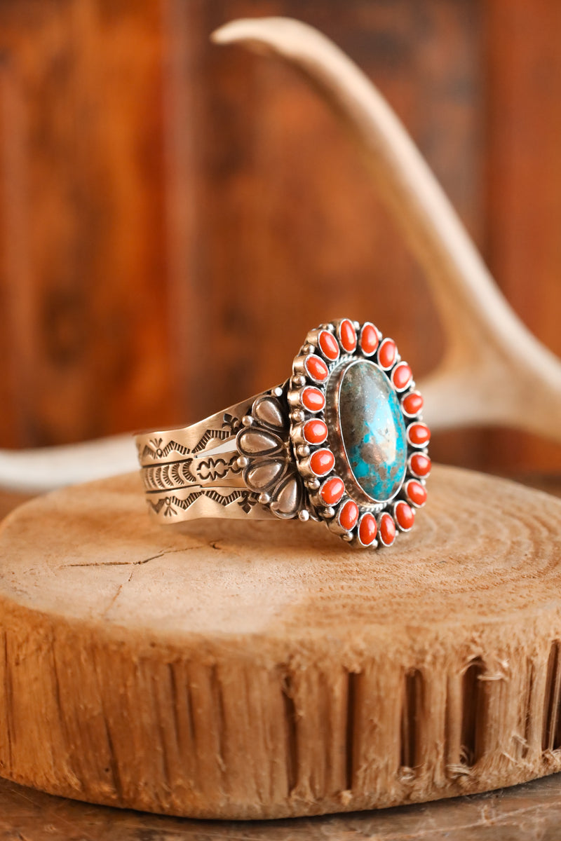 Turquoise and Coral Cuff