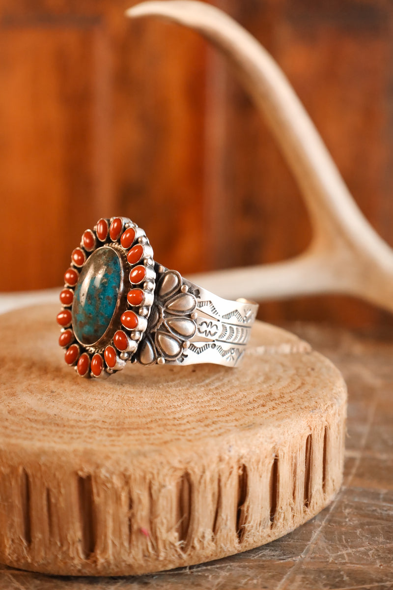 Turquoise and Coral Cuff