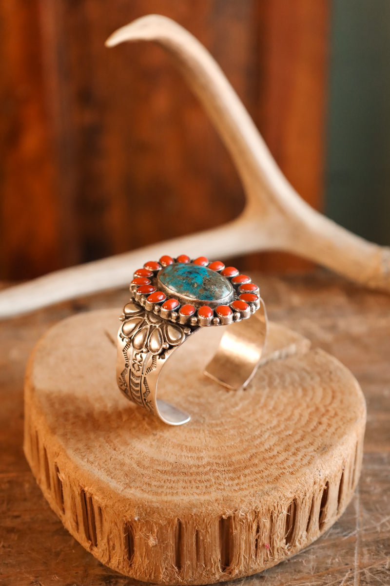 Turquoise and Coral Cuff