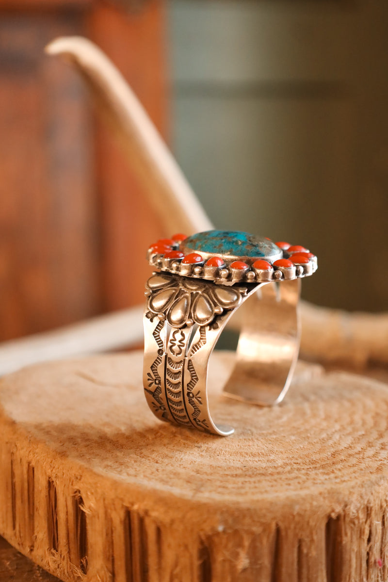 Turquoise and Coral Cuff