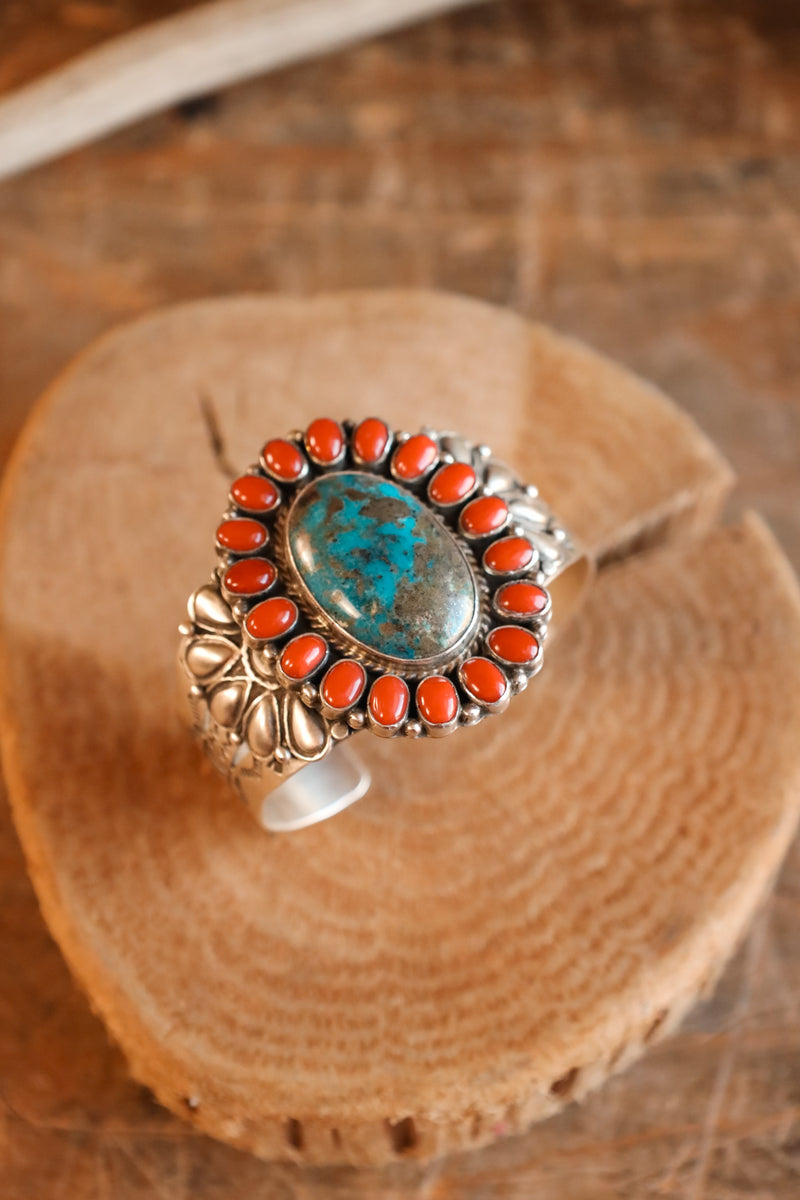 Turquoise and Coral Cuff