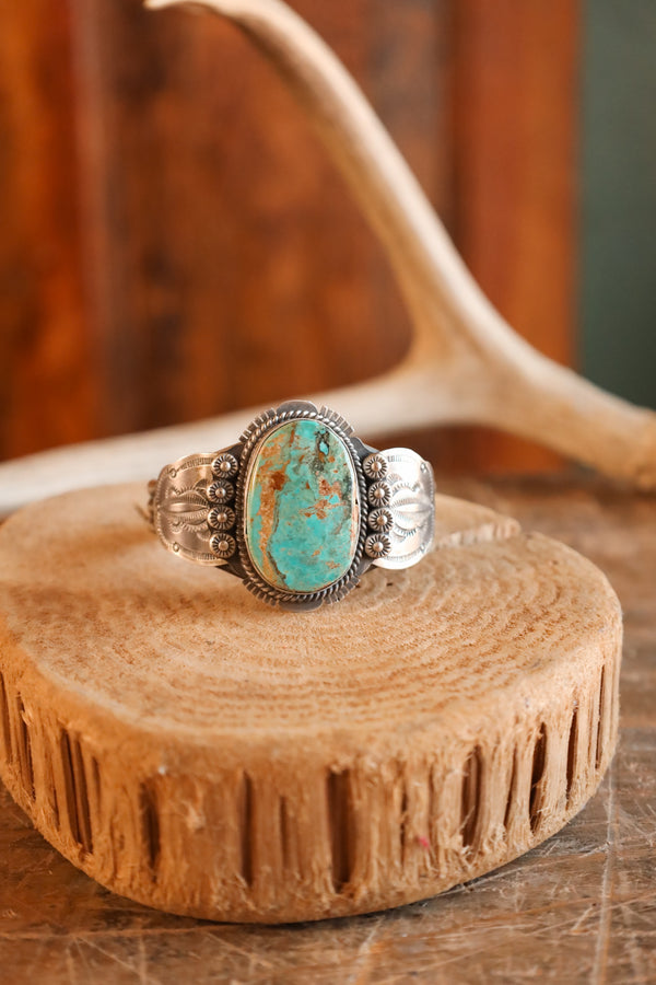 Turquoise 8 Stamped Flowers Cuff