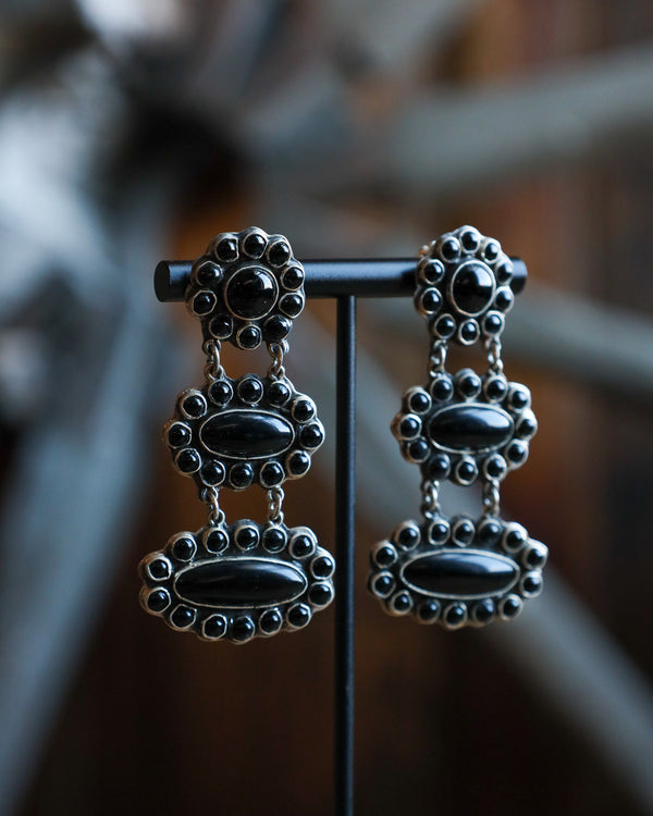 Federico 3 Tier Onyx Ovals and Rounds Earring