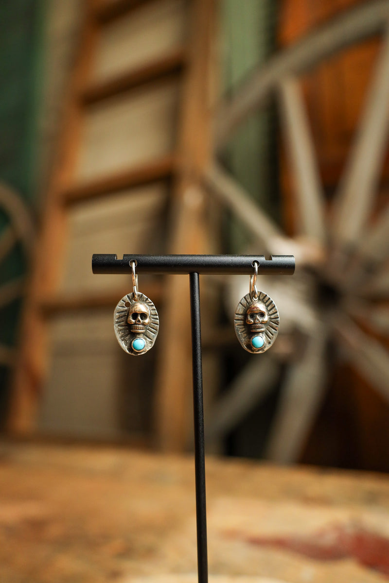 Margaret Sullivan Bronze Skull Turquoise Dot Earring