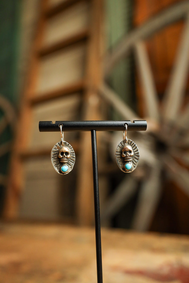 Margaret Sullivan Bronze Skull Turquoise Dot Earring