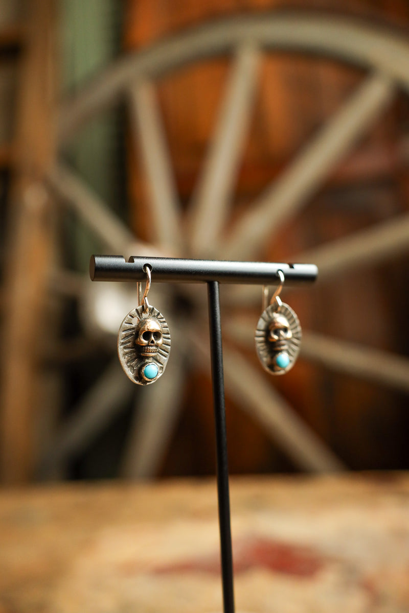 Margaret Sullivan Bronze Skull Turquoise Dot Earring