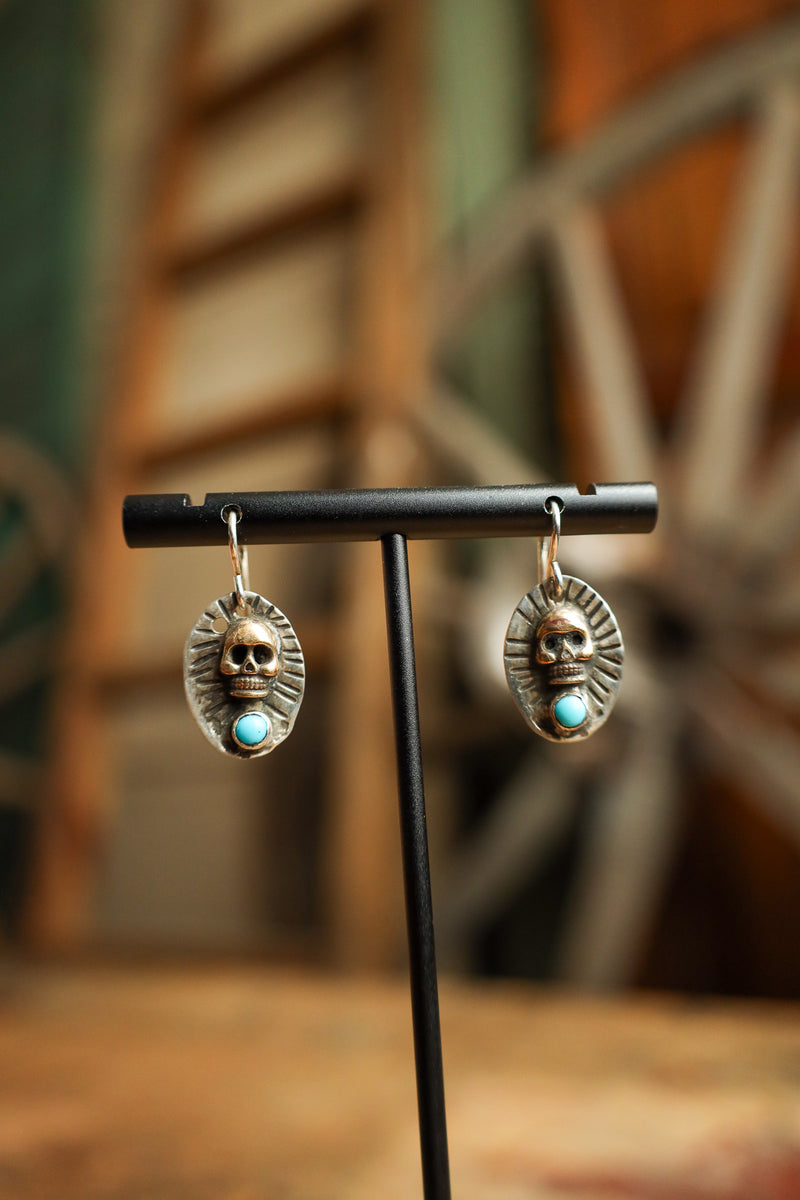 Margaret Sullivan Bronze Skull Turquoise Dot Earring