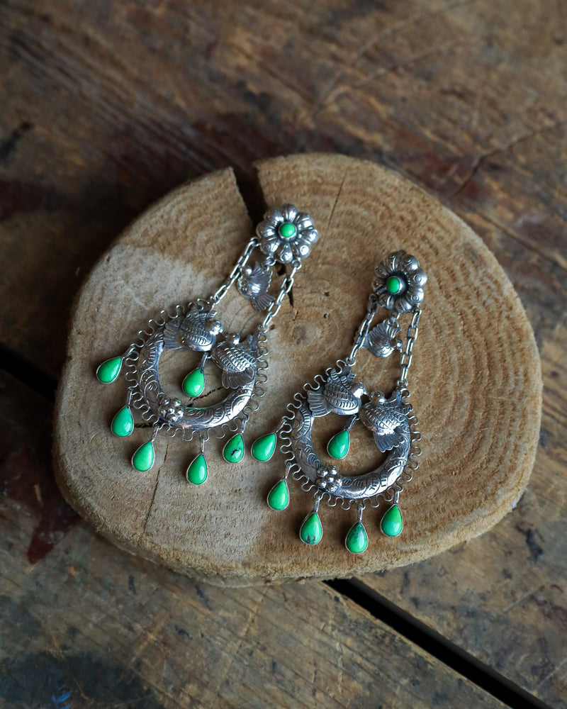 Federico Birds Green Turquoise Teardrops Clip On Earring