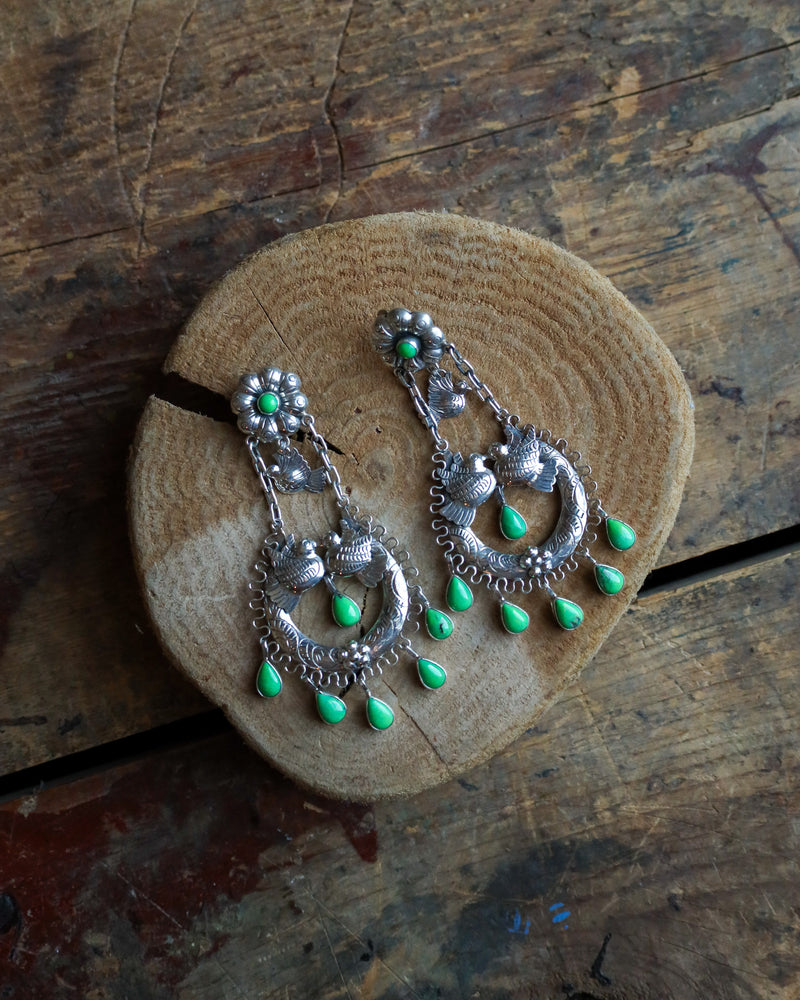 Federico Birds Green Turquoise Teardrops Clip On Earring