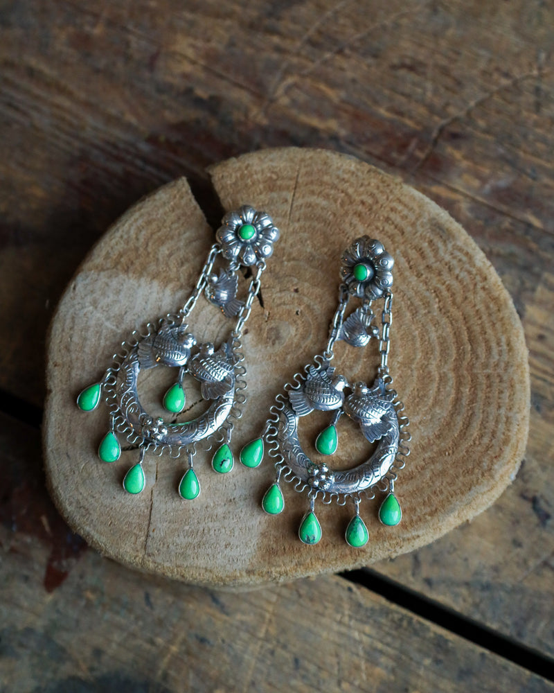 Federico Birds Green Turquoise Teardrops Clip On Earring