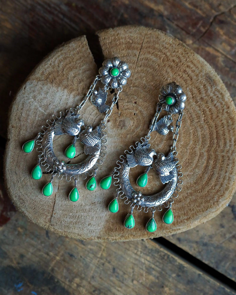 Federico Birds Green Turquoise Teardrops Clip On Earring