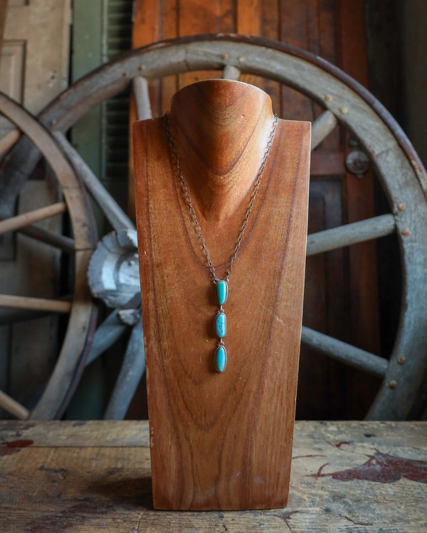 3 Kingman Turquoise Drop On Chain Necklace 