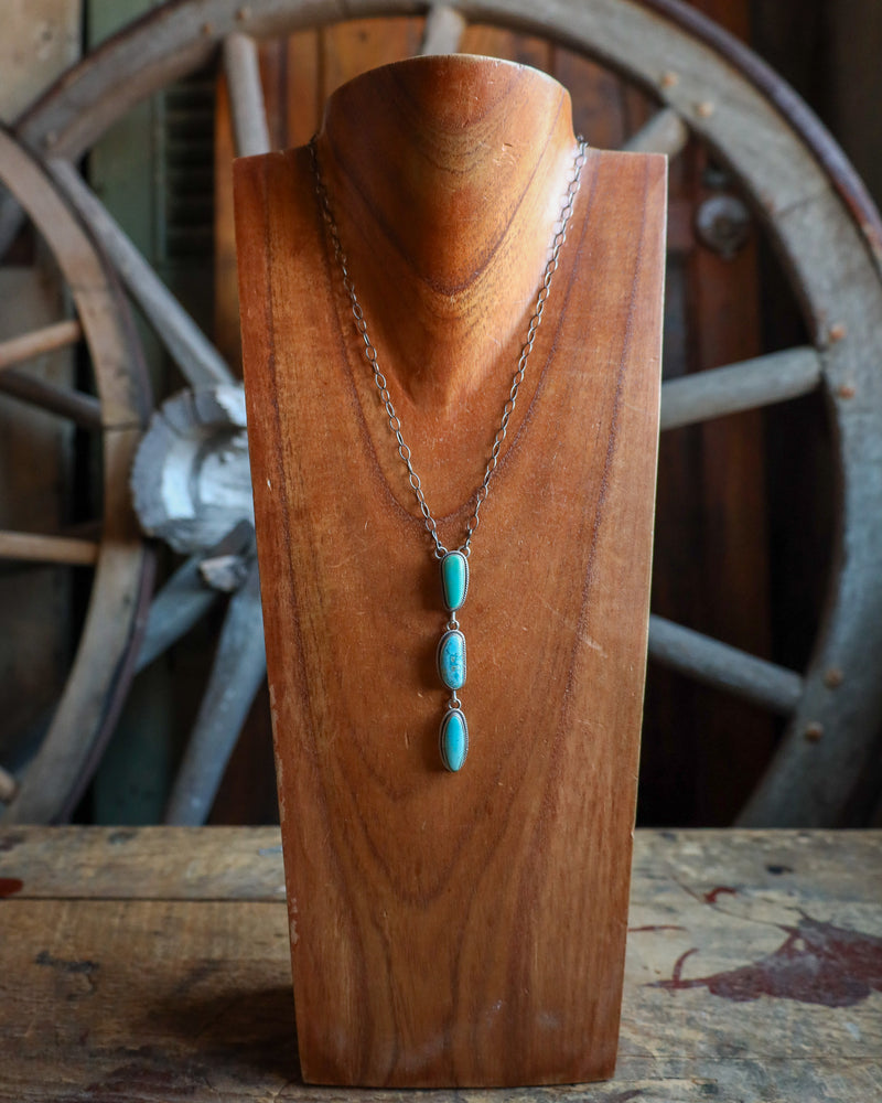 3 Kingman Turquoise Drop On Chain Necklace 