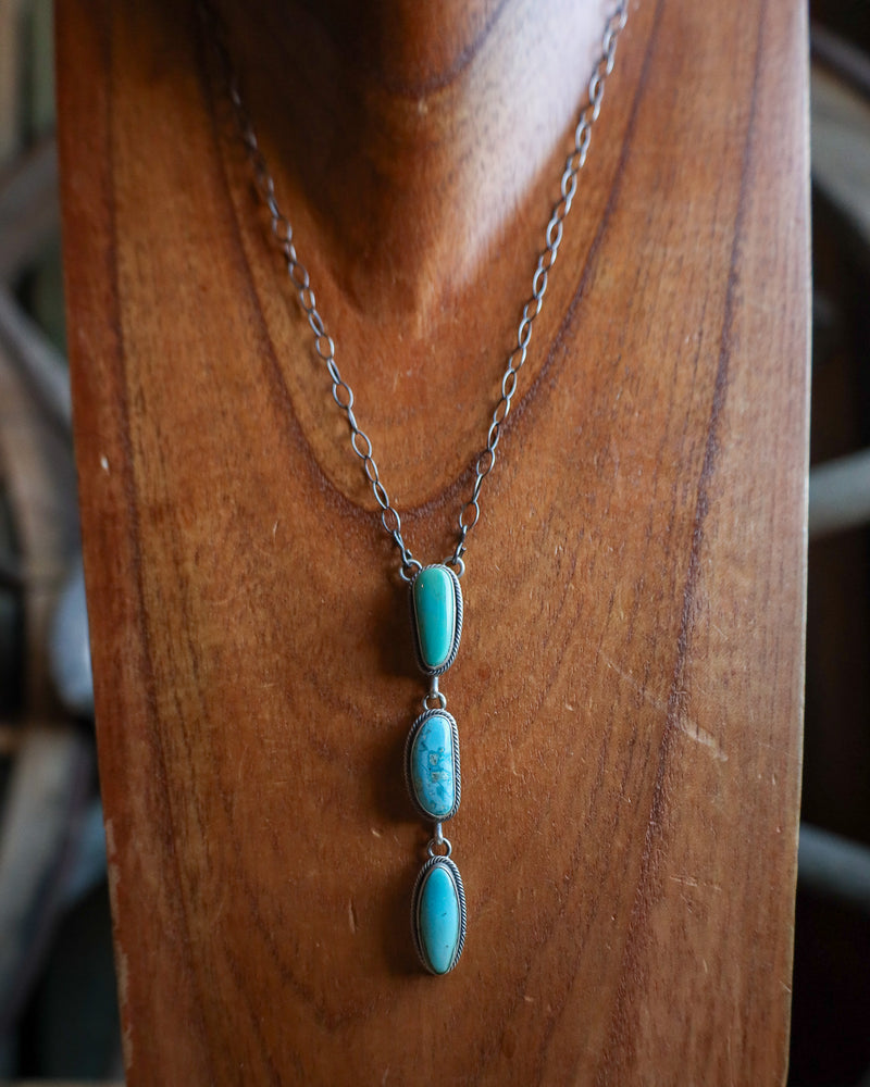 3 Kingman Turquoise Drop On Chain Necklace 