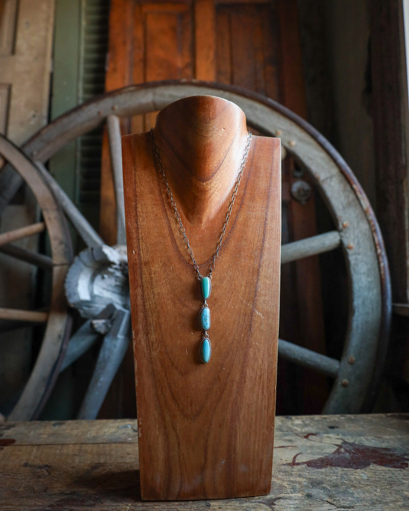 3 Kingman Turquoise Drop On Chain Necklace 