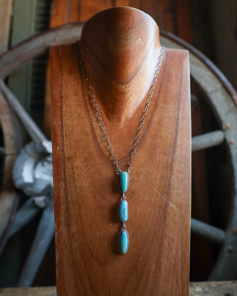 3 Kingman Turquoise Drop On Chain Necklace 