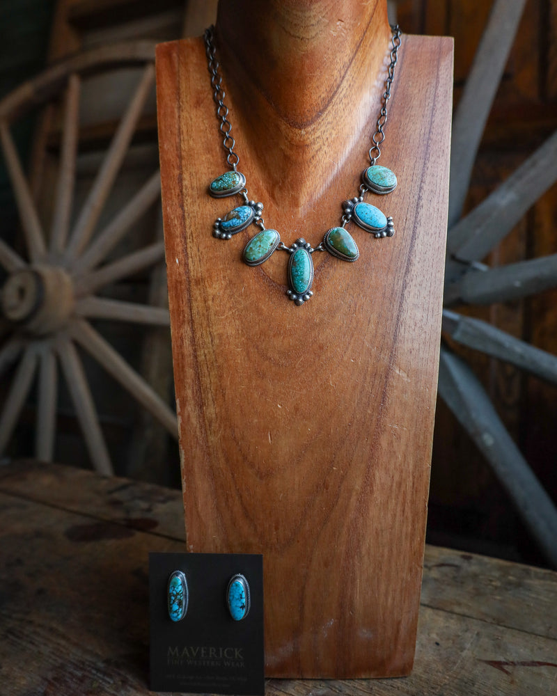 Kingman Web Turquoise Earring and Necklace Set