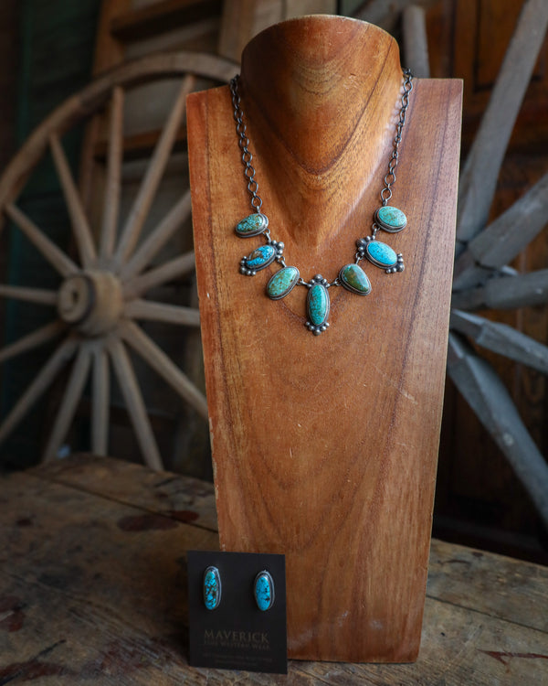 Kingman Web Turquoise Earring and Necklace Set