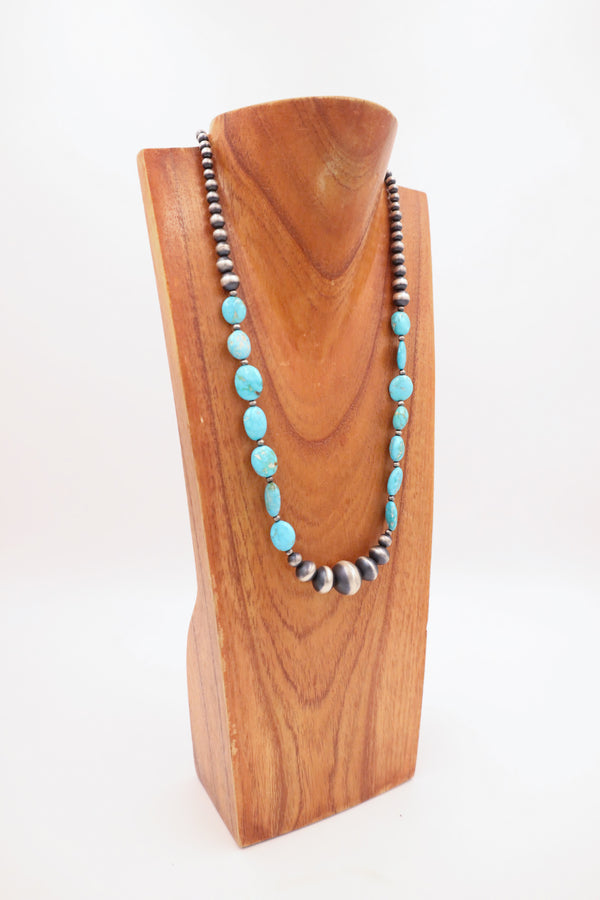 GRADUATED NAVAJO PEARL BEADS TURQUOISE STONES NECKLACE