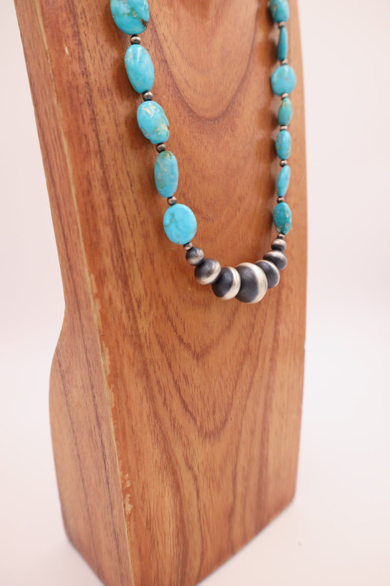 GRADUATED NAVAJO PEARL BEADS TURQUOISE STONES NECKLACE