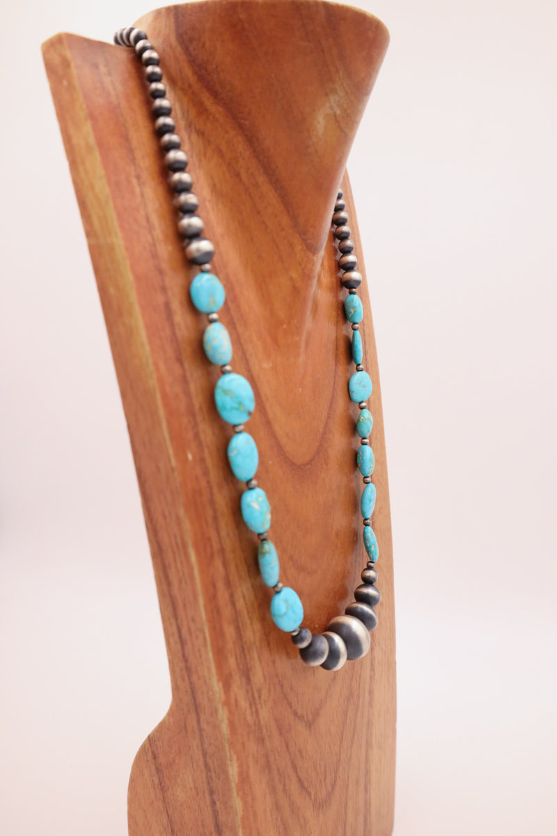 GRADUATED NAVAJO PEARL BEADS TURQUOISE STONES NECKLACE