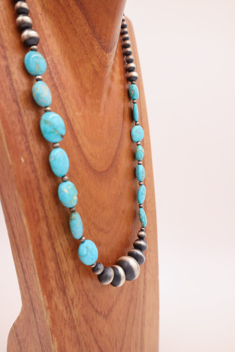 GRADUATED NAVAJO PEARL BEADS TURQUOISE STONES NECKLACE