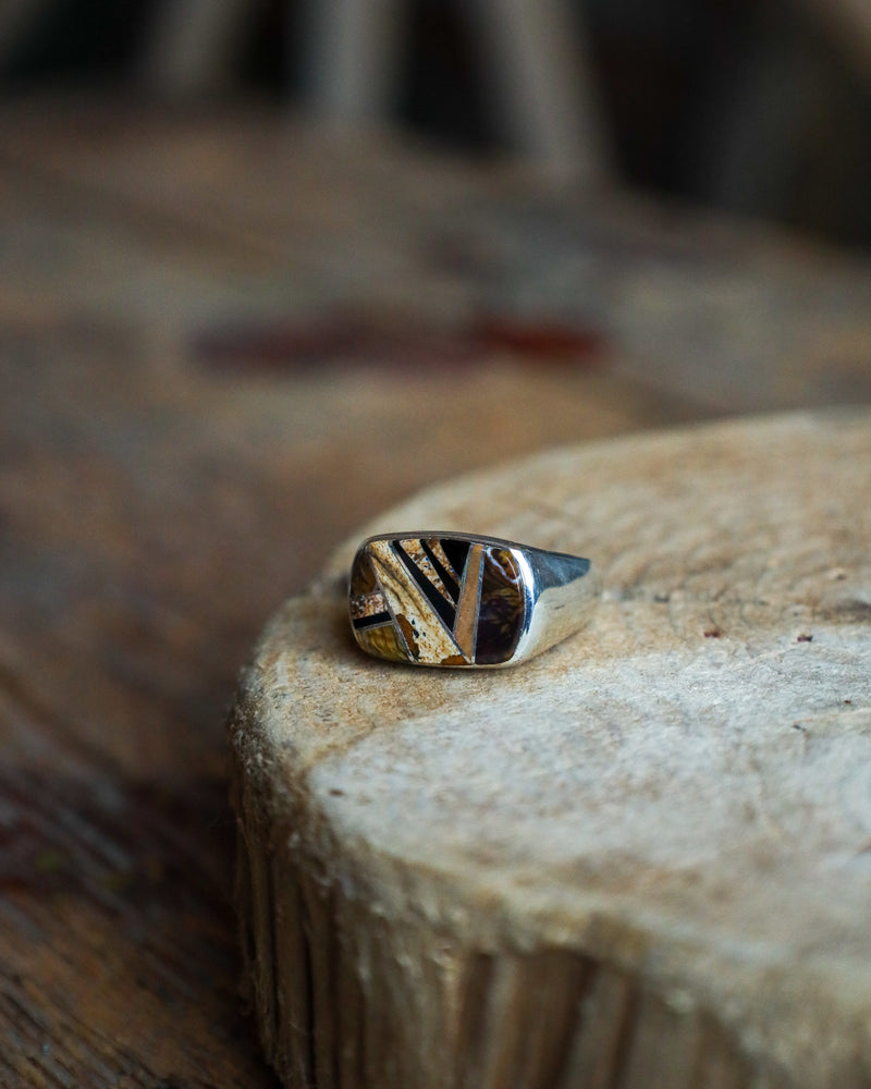 Brown Multi Stone Inlay Ring- Size 10