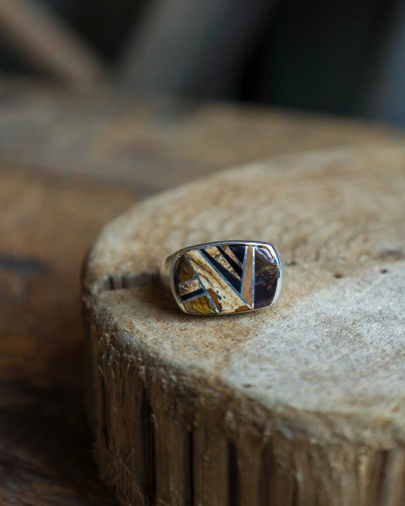 Brown Multi Stone Inlay Ring- Size 10