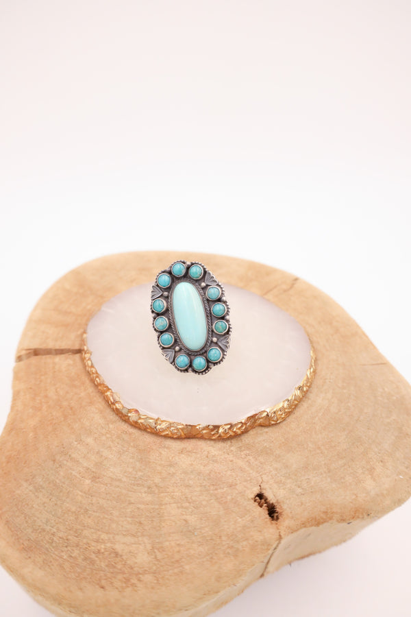 TURQUOISE OVAL 12 ROUNDS RING- SIZE 9