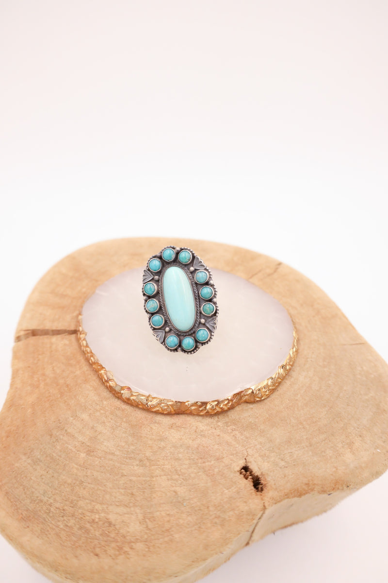 TURQUOISE OVAL 12 ROUNDS RING- SIZE 9