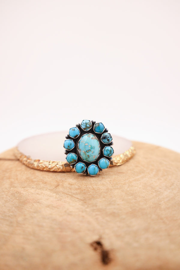 TURQUOISE PENTAGONS CLUSTERS RING- SIZE 5.5