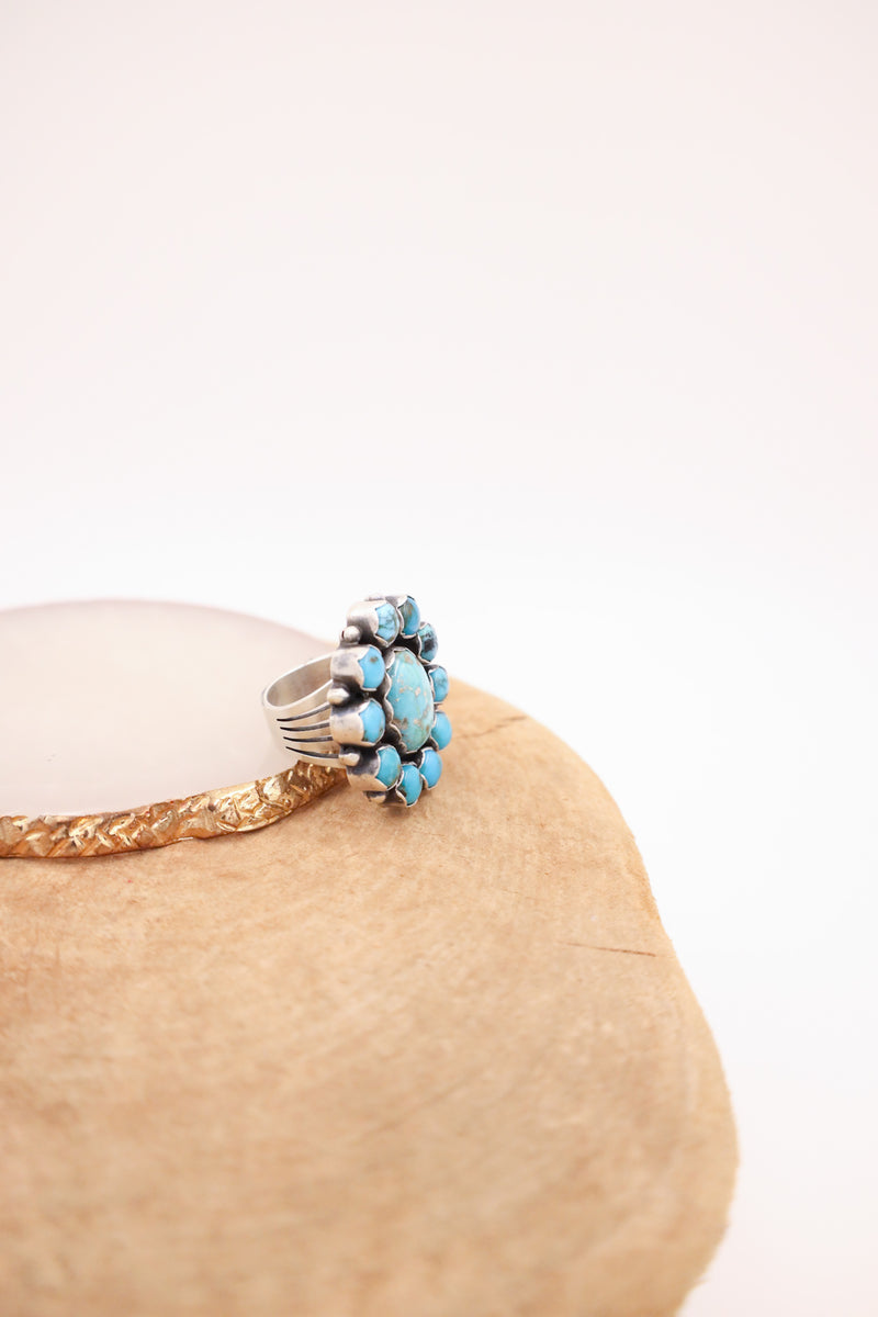 TURQUOISE PENTAGONS CLUSTERS RING- SIZE 5.5