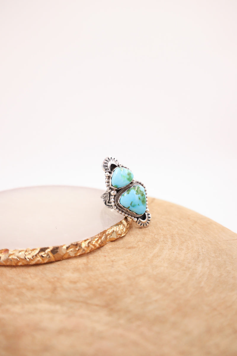 2 TURQUOISE STONES RING- SIZE 7