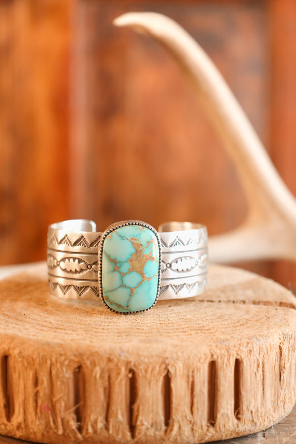 Turquoise Stamped Silver Cuff