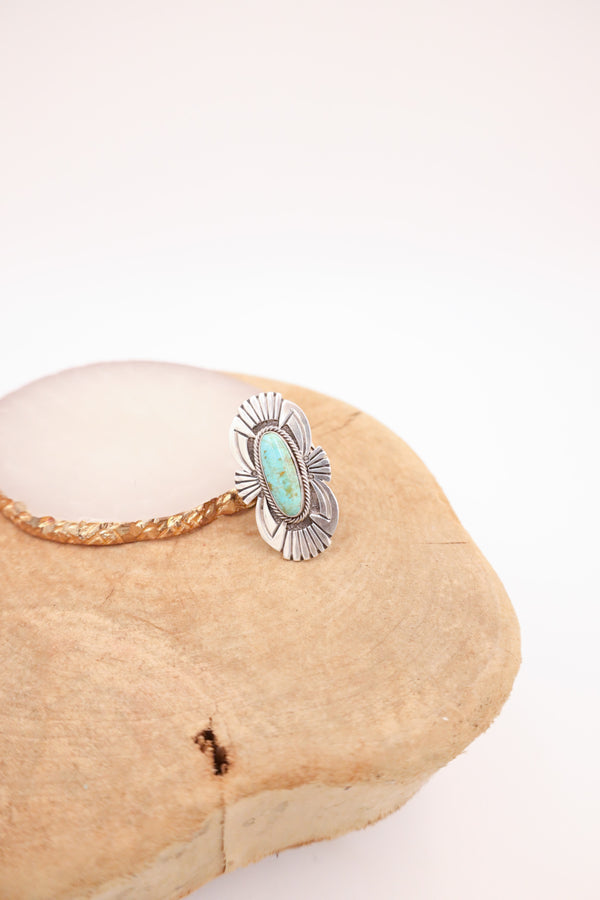 SLIM TURQUOISE OVAL FRAMED RING- SIZE 6
