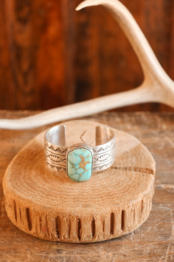 Turquoise Stamped Silver Cuff