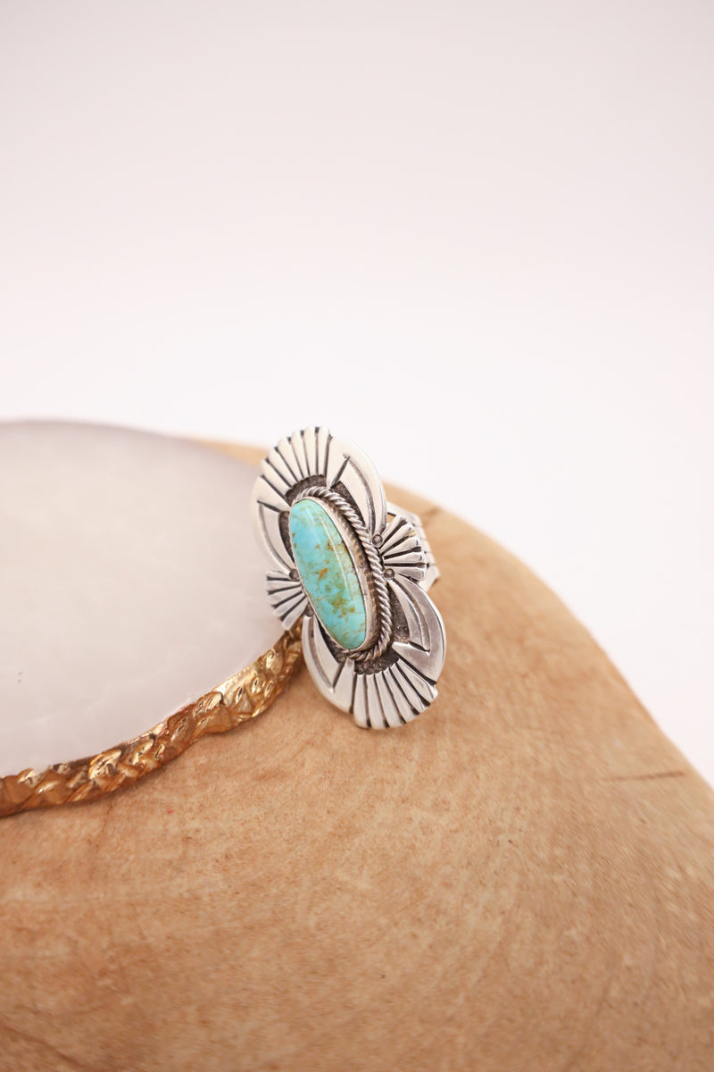 SLIM TURQUOISE OVAL FRAMED RING- SIZE 6