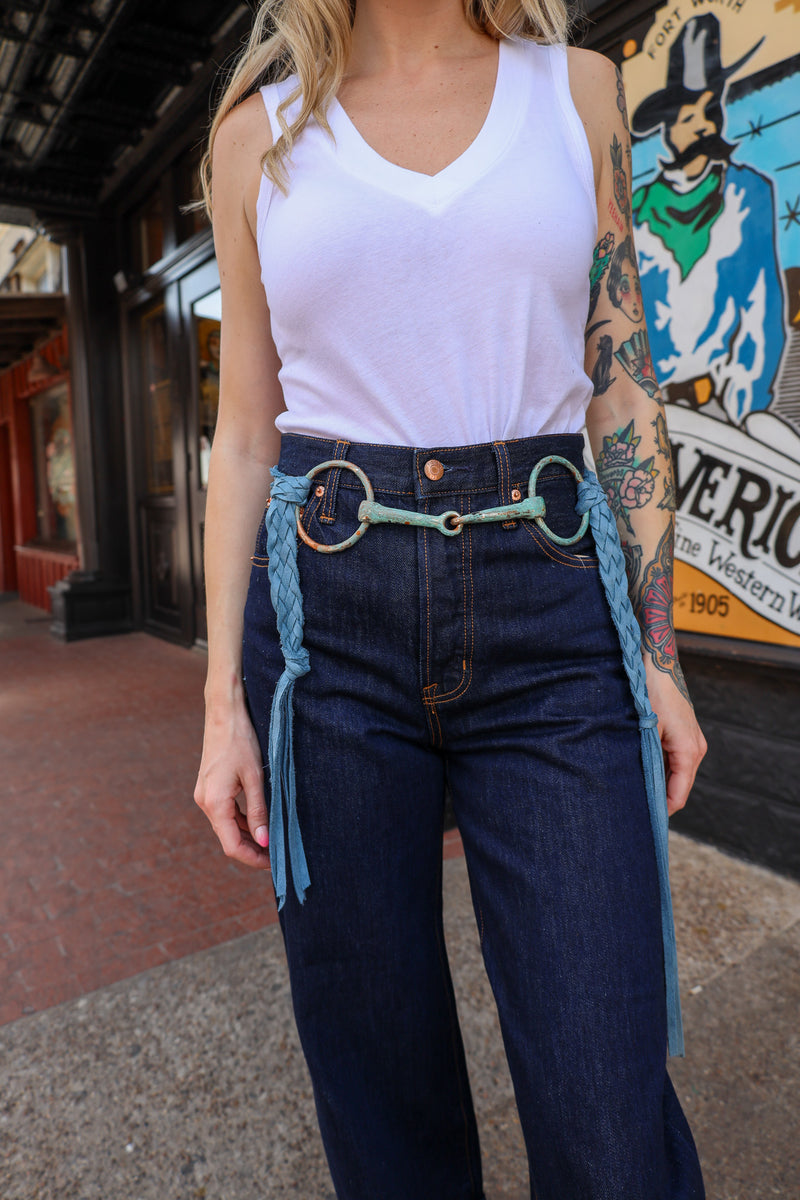 A Rare Bird Women's Bit and Braided Leather Belt- Blue