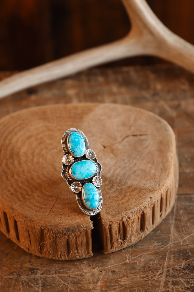 Turquoise Long 3 Stones Ring- Adjustable